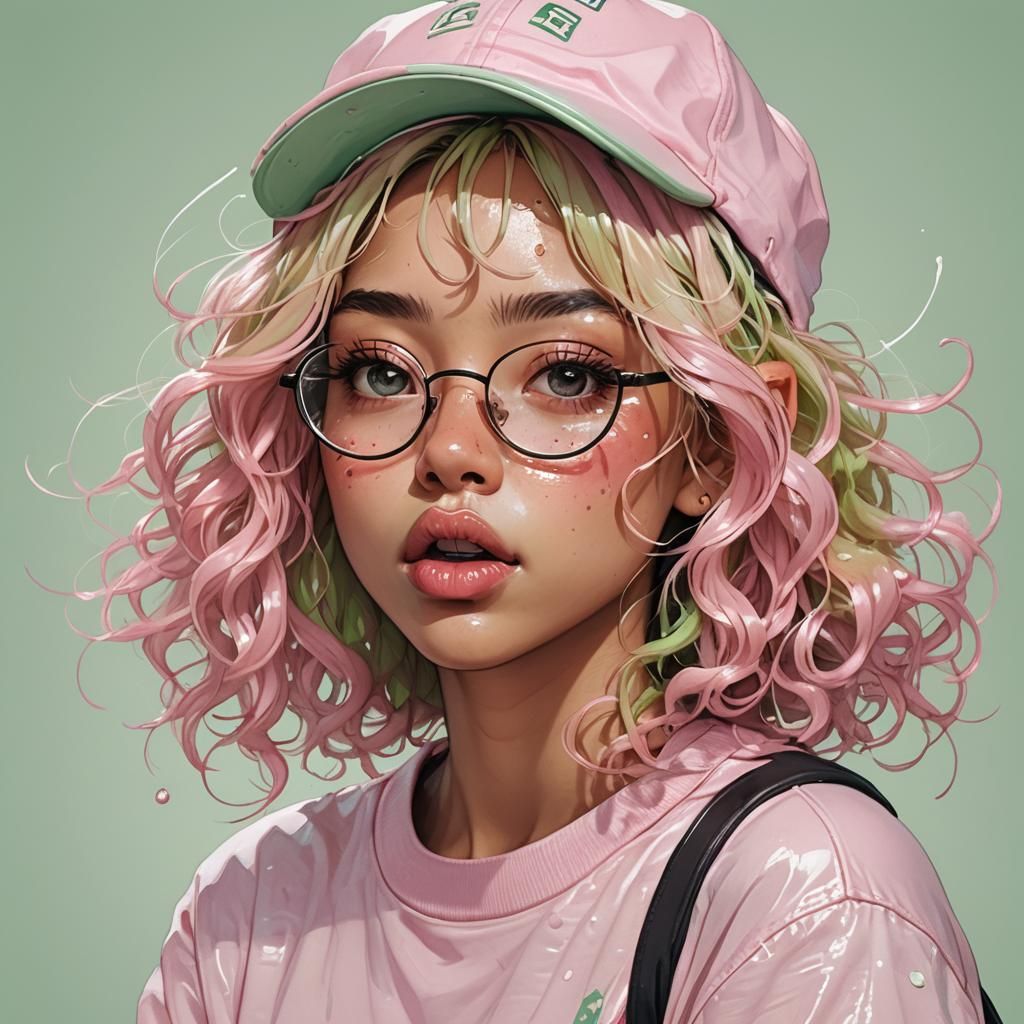 Adorable Caramel-Skinned Girl with Pink Cap in Cartoon Style