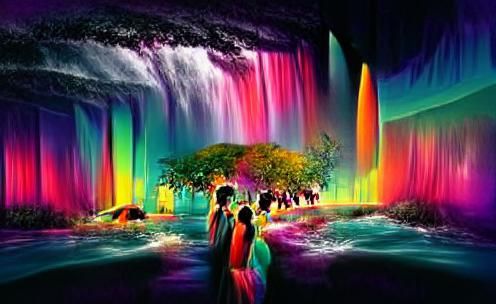 Rainbow Waterfalls in a Hypercolour World