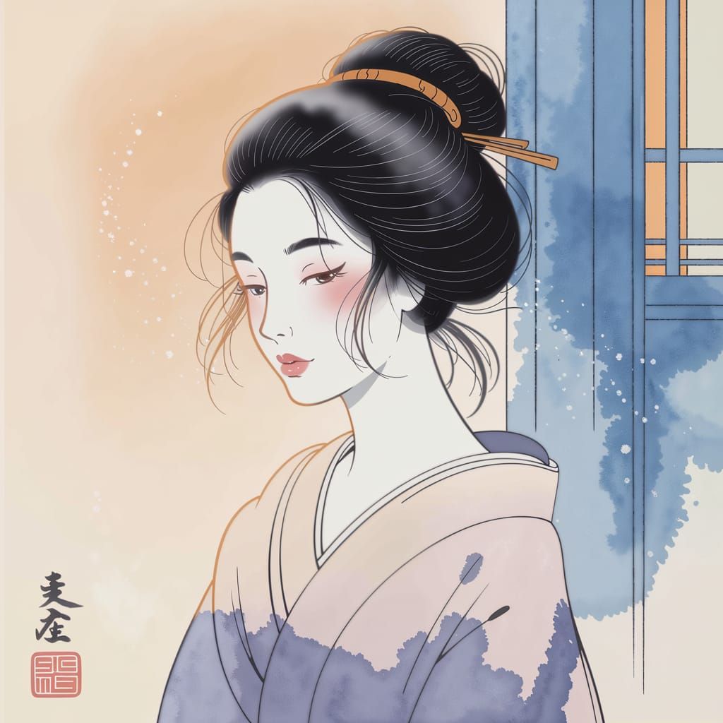 Ethereal Sorceress in Traditional Japanese Architecture