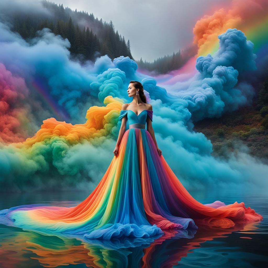 Surreal Lake of Vibrating Fluid Forms Woman