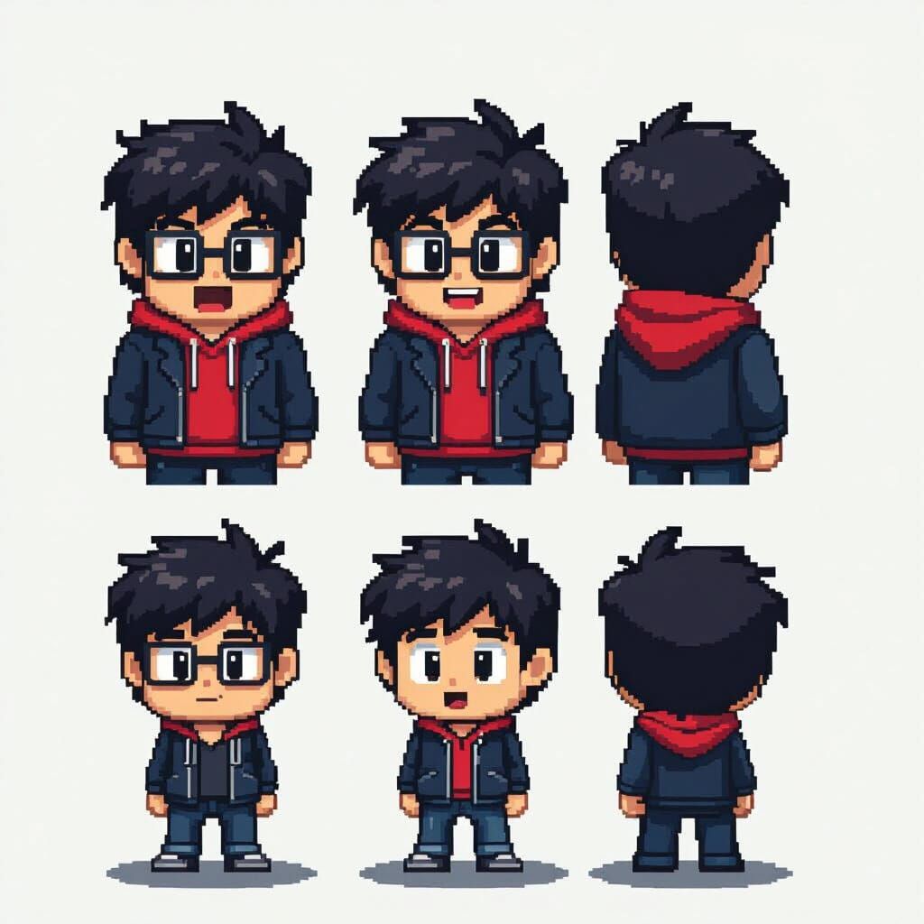 8-Bit Voxel Character Design Sheet in Retro Game Style