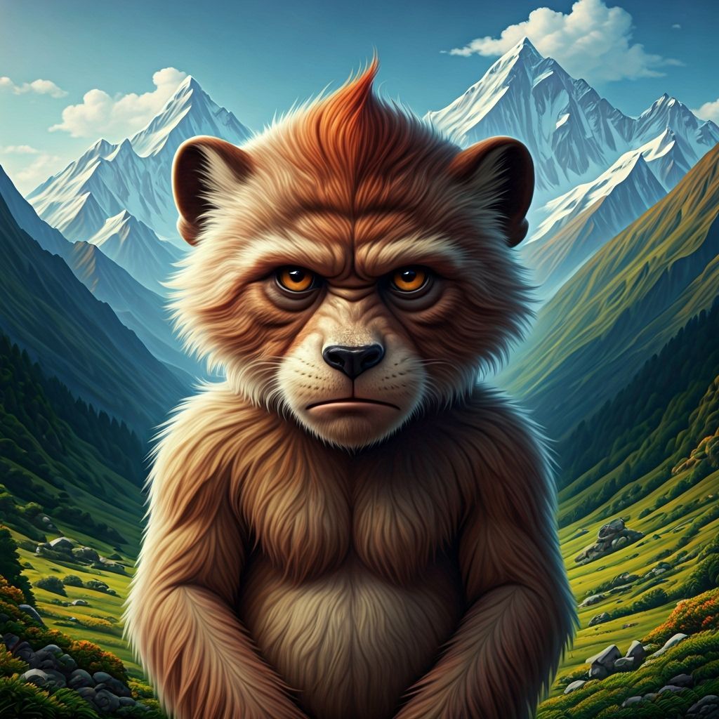 Hairy Wild Man in Himalayan Valley, Digital Painting
