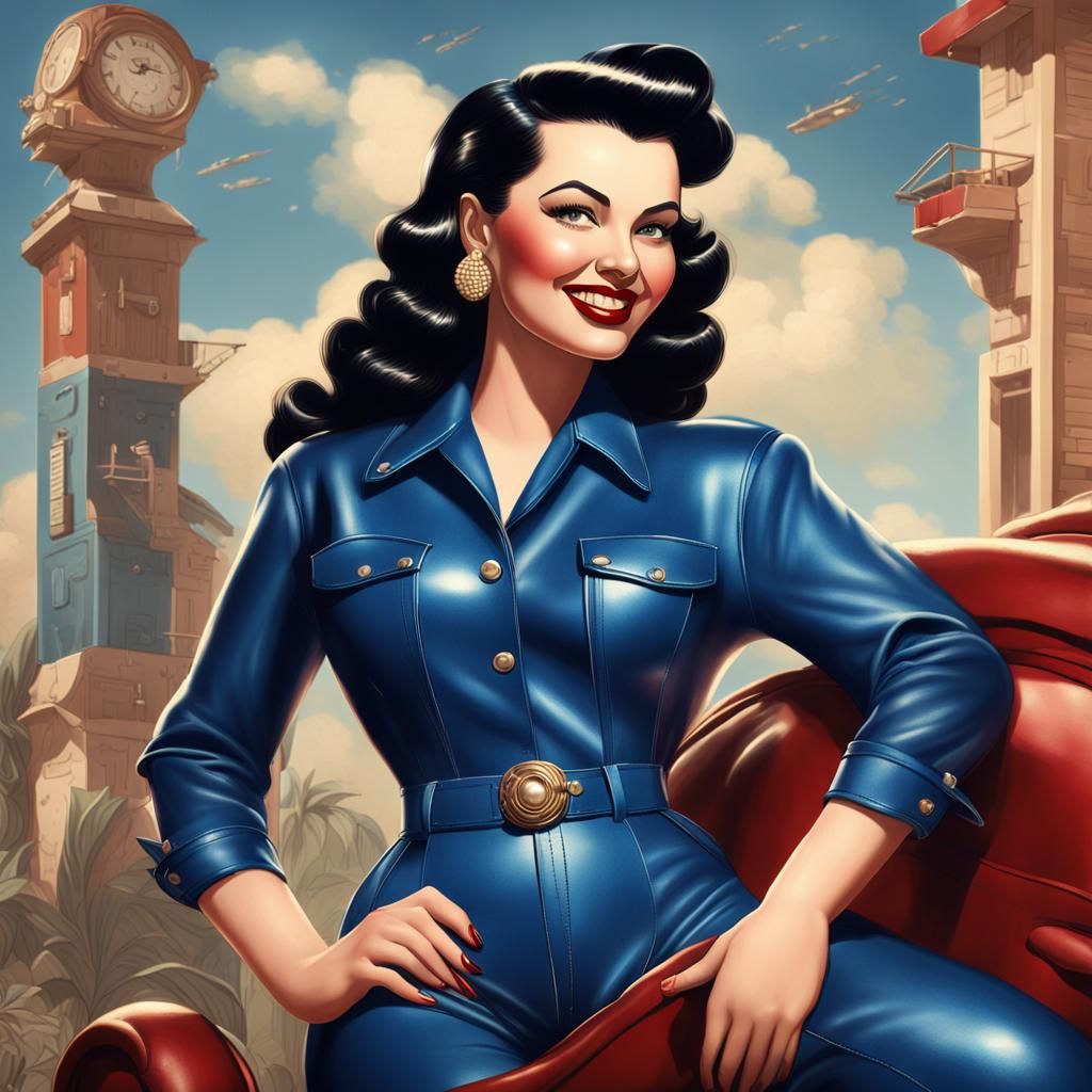 Voluptuous Woman in 1940s Pinup Illustration Style