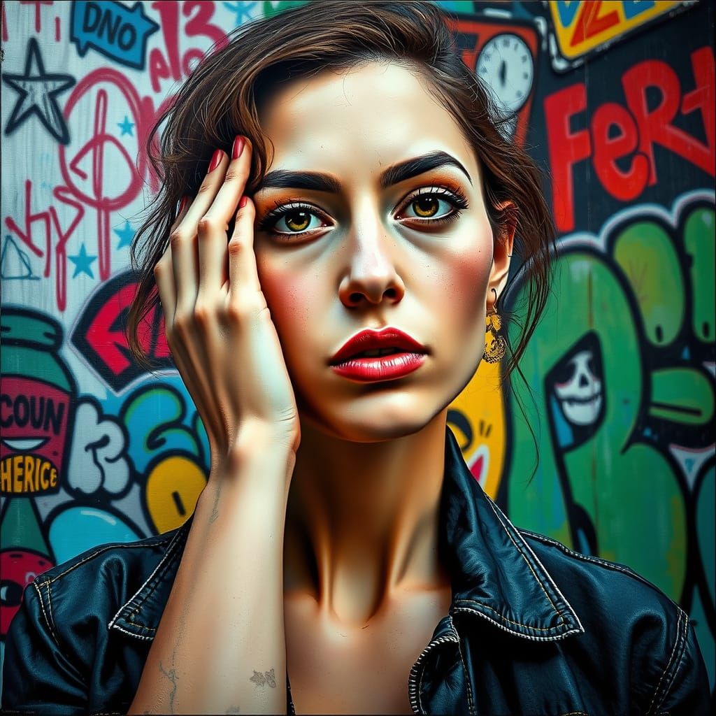 Portrait in Gritty Surreal Urban Street Art Style
