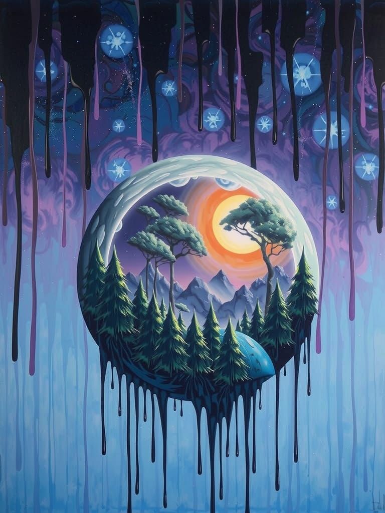 Surreal Forest Melts into Starry Skies in Dripping Paint