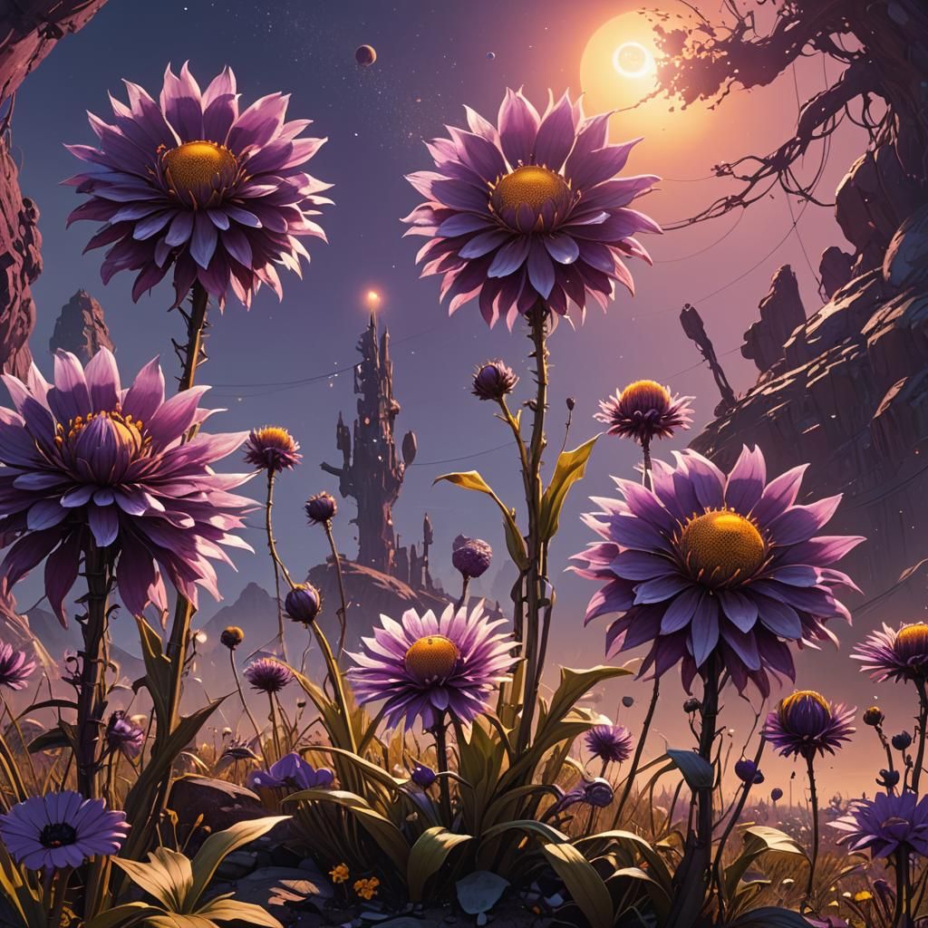 Alien Planet Flowers in a Sci-Fi Botanical Style