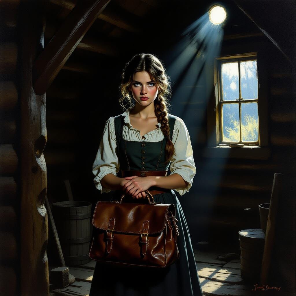 Robber's Daughter in Moonlit Cabin Oil Painting