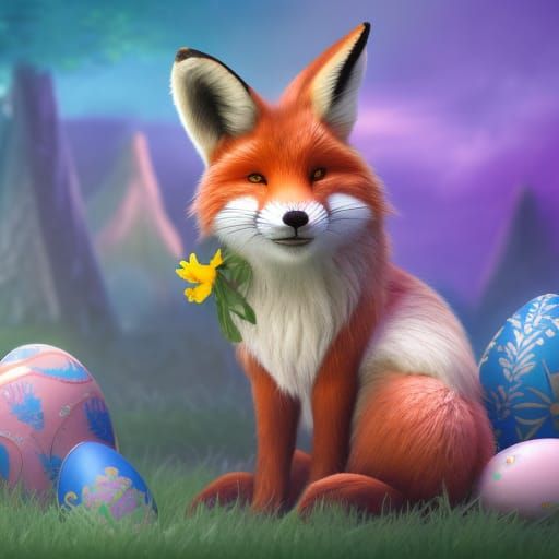 Easter Bunny and Fox in Detailed Digital Painting