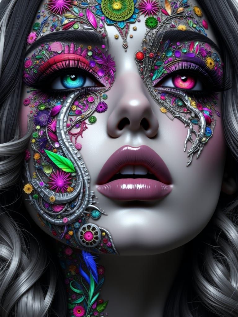 Surreal Fragmented Portrait with Vibrant Eyes