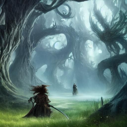 Fantasy Warrior in Mystical Forest Concept Art