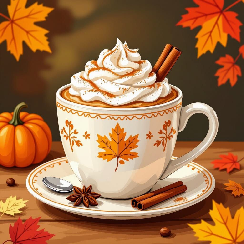 Cozy Pumpkin Spice Latte in Hand-Drawn Style