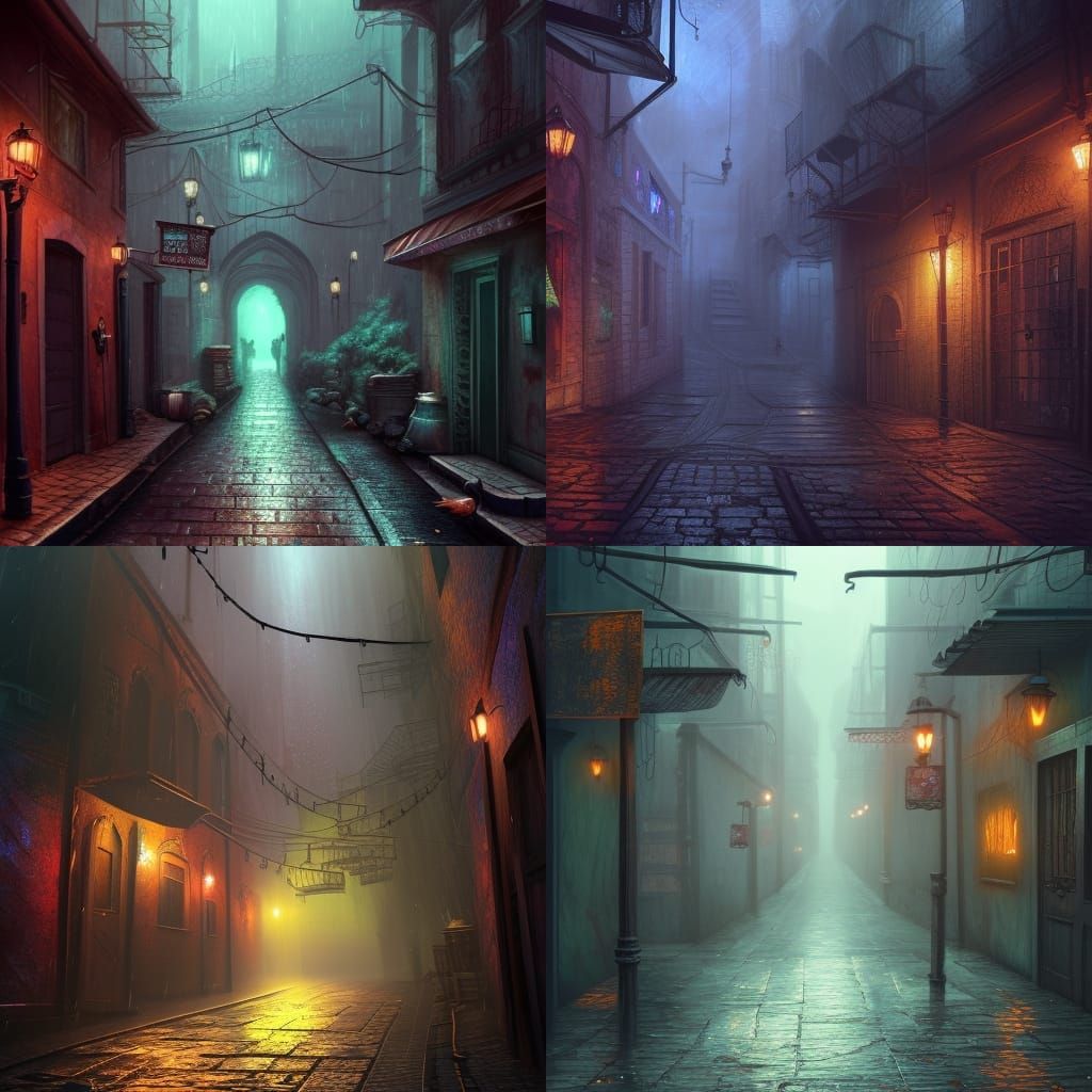 Creepy Dark Alleyway with Rats: Detailed Matte Painting