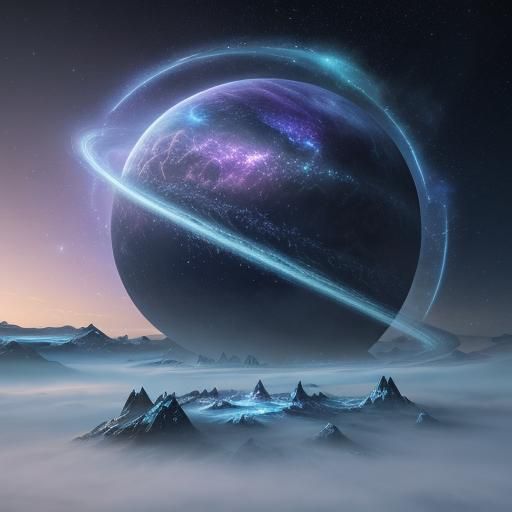 Glowing Blue Ice Planet in Galactic Winter Wonderland