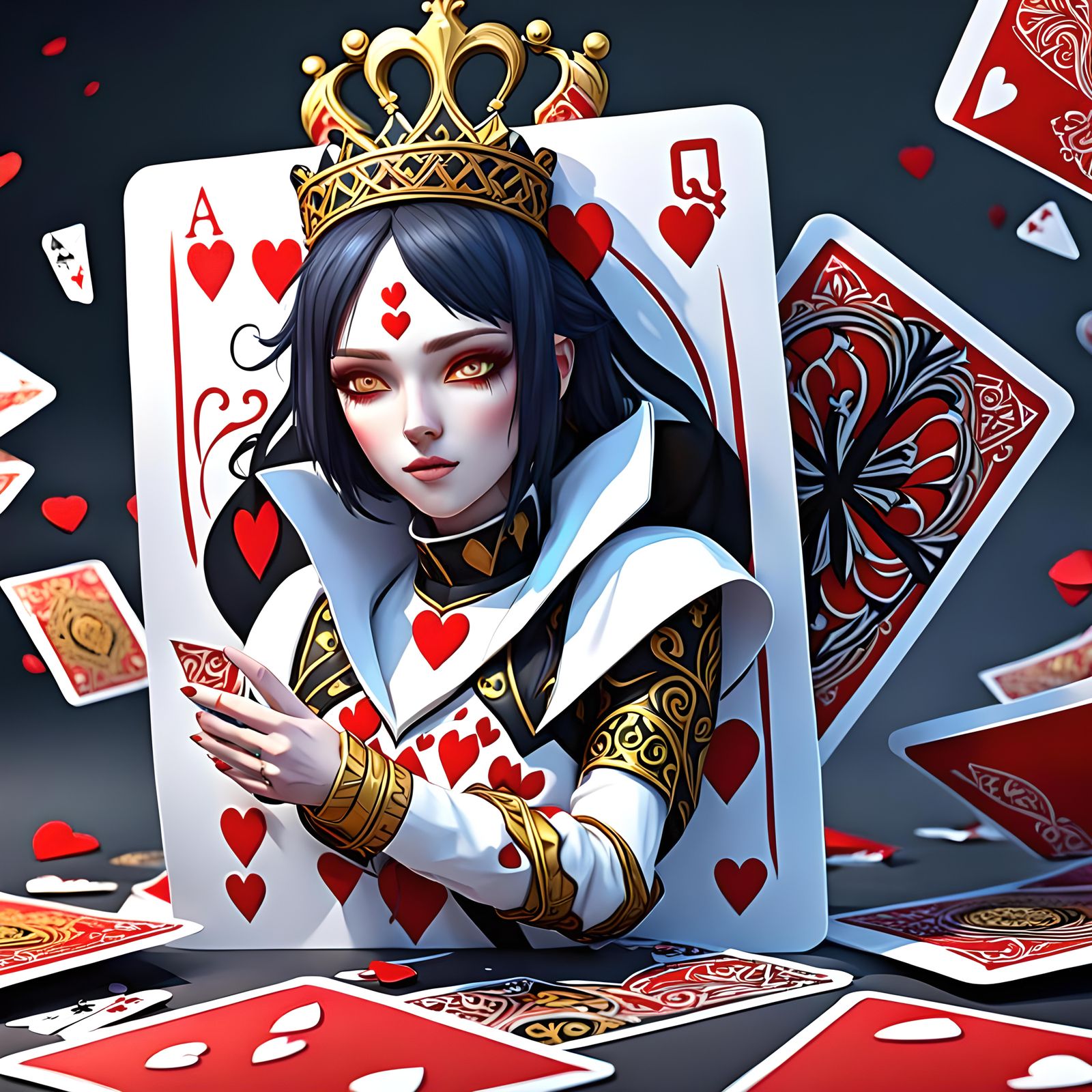 Anime Girl Queen of Hearts 3D Art