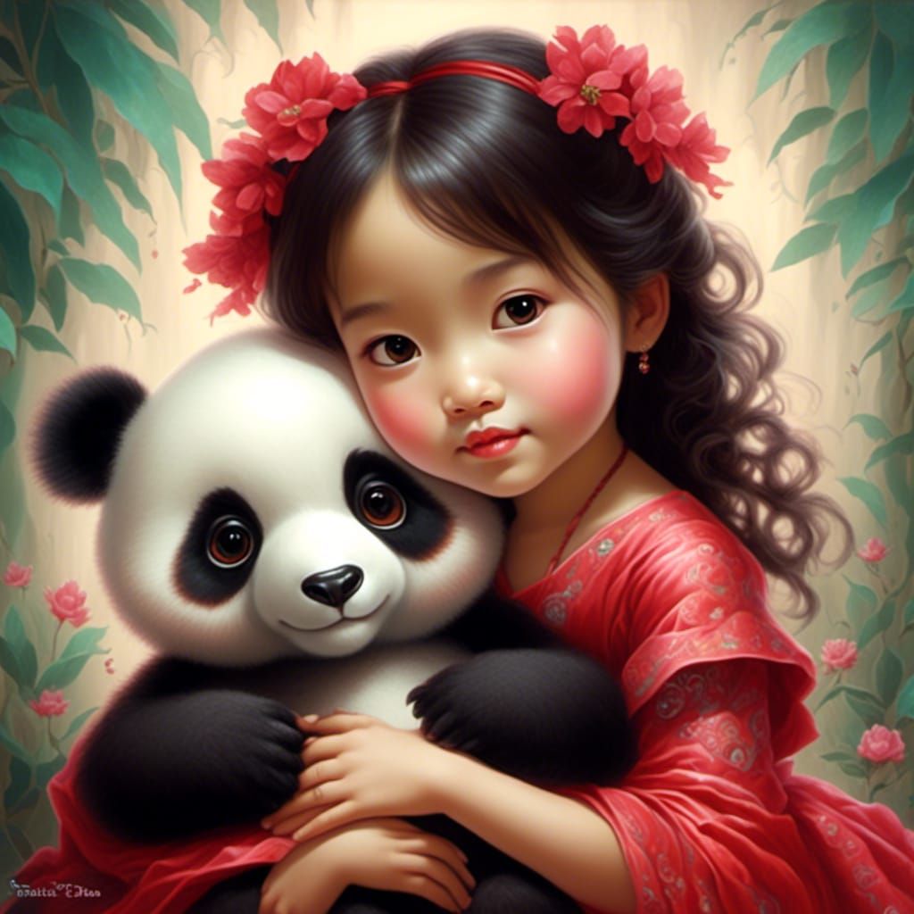 Adorable Korean Toddler Portrait with Panda Plush