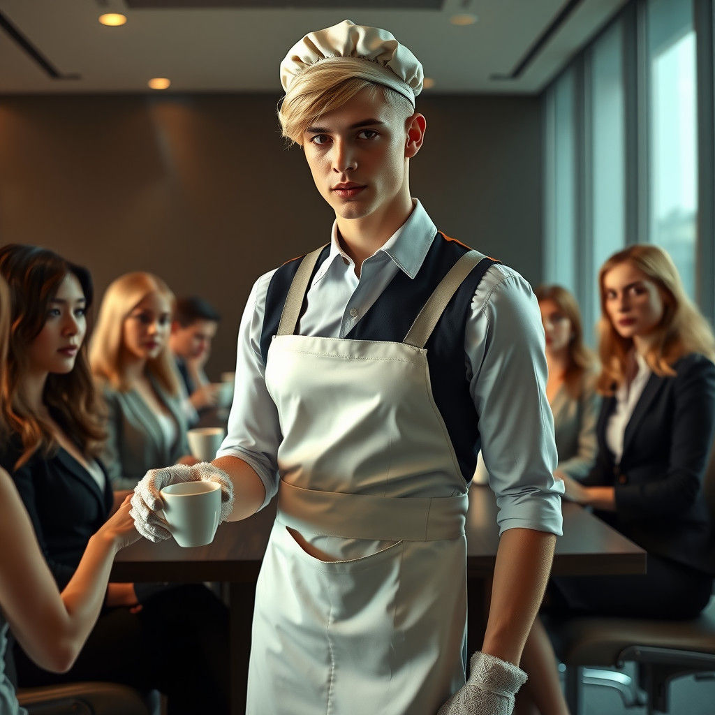 Masculine Man in French Maid Uniform, Cinematic Still