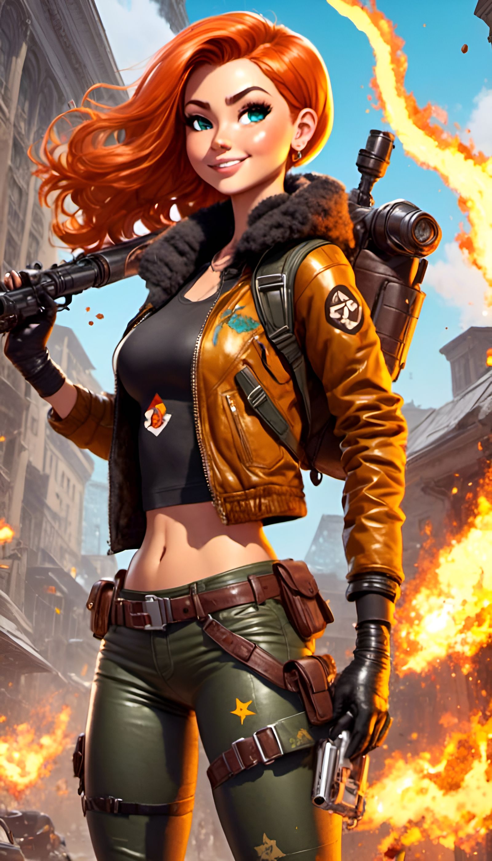 Kim Possible as Mercenary with Fallout Flamethrower