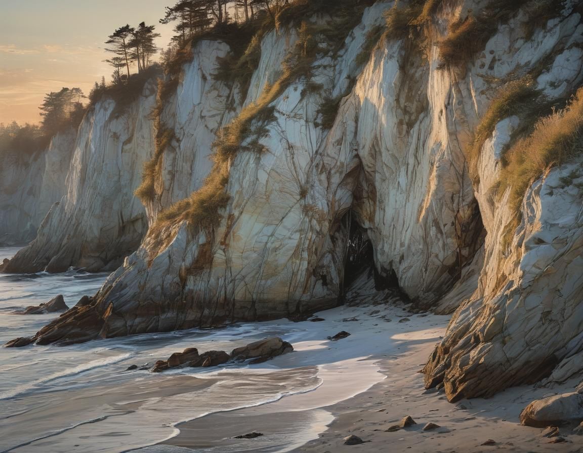 Chalk Coast of Rügen at Sunset: Arthur Rackham Style