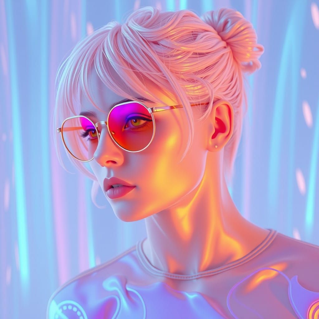 Surreal Neon Dreamscape in Holographic Vaporwave Style