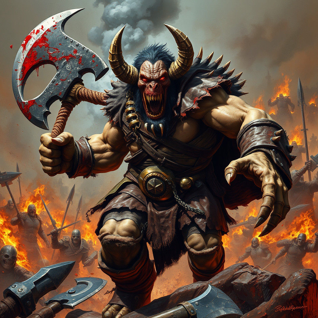 Demon Ogre Charges into Battle in Dark Fantasy Style