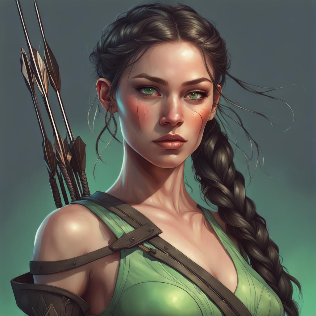 Girl with Bow and Arrows: Hyperdetailed Portrait