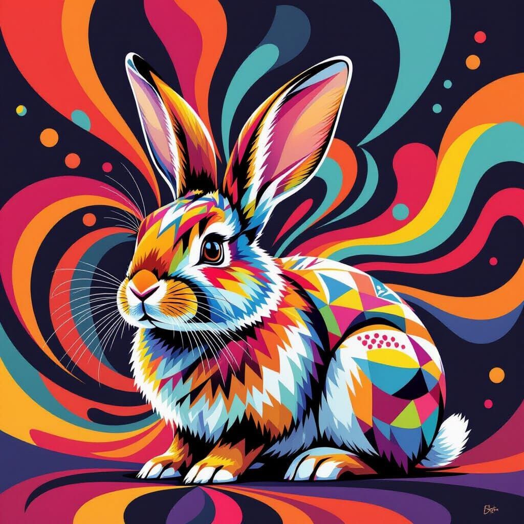 Majestic Rabbit Portrait with Geometric Patterns