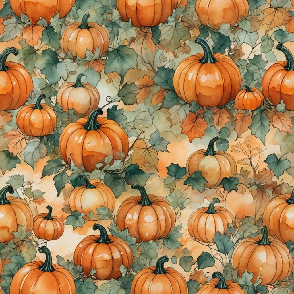 Pumpkin Patch Double Exposure in Watercolor Style