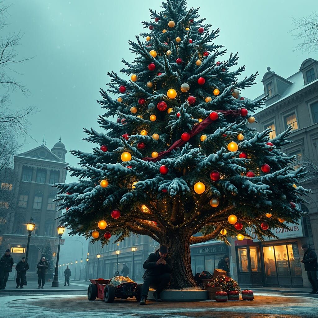 Winter's Hope in a Snowy Metropolis