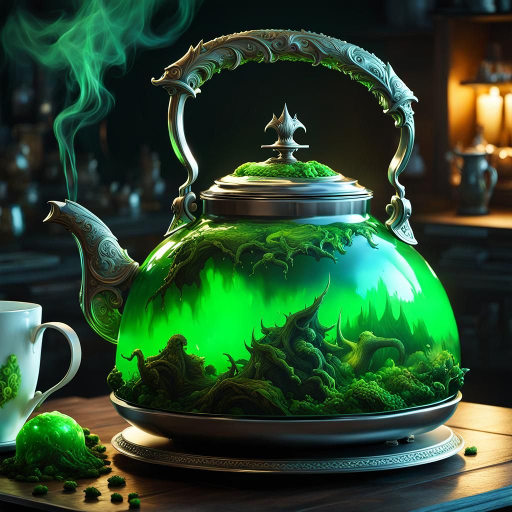 Glowing Demon Tea Kettle with Green Slime