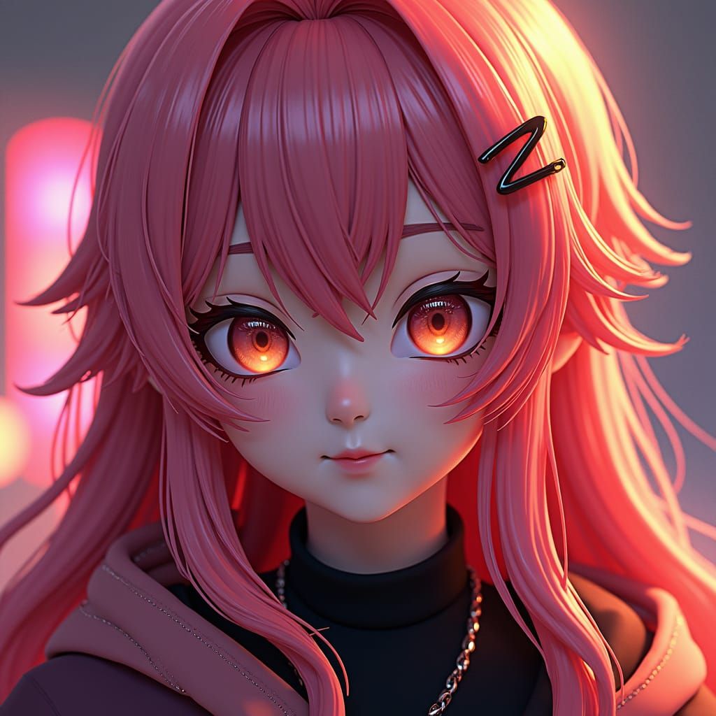 Anime-Inspired 3D Portrait with Intricate Textures