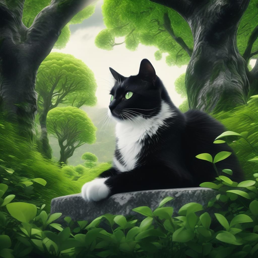 Cat Under Green Trees: Digital Matte Painting