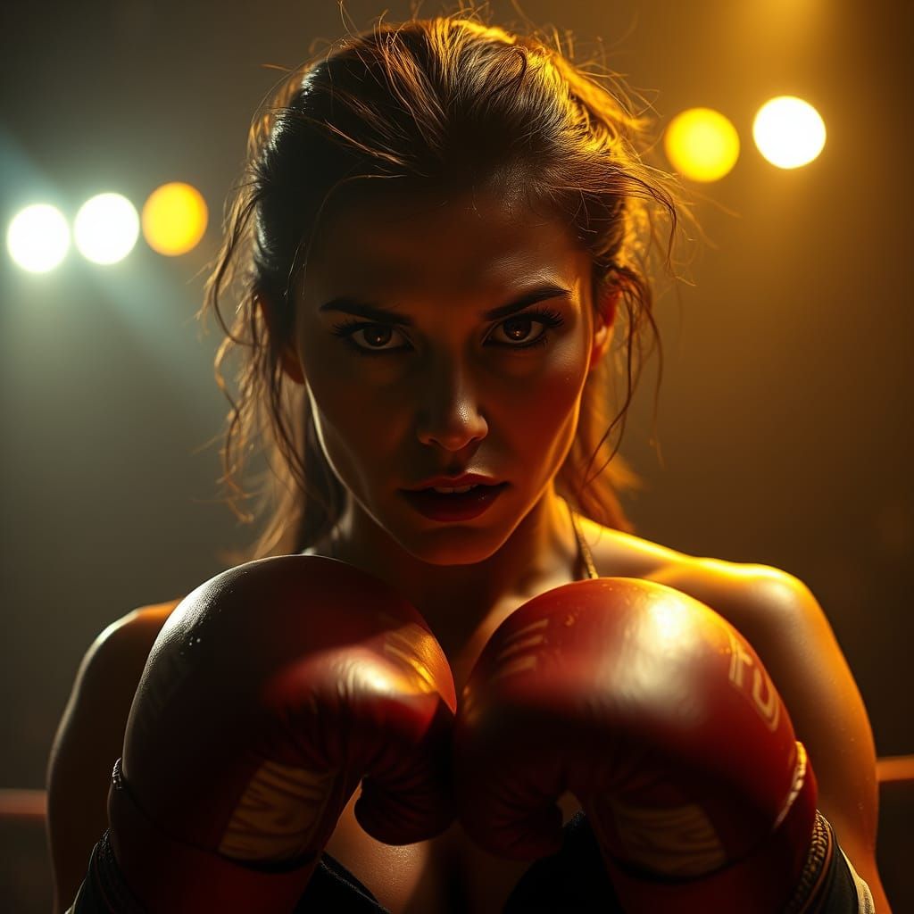 Gritty Female Boxer in Golden Light
