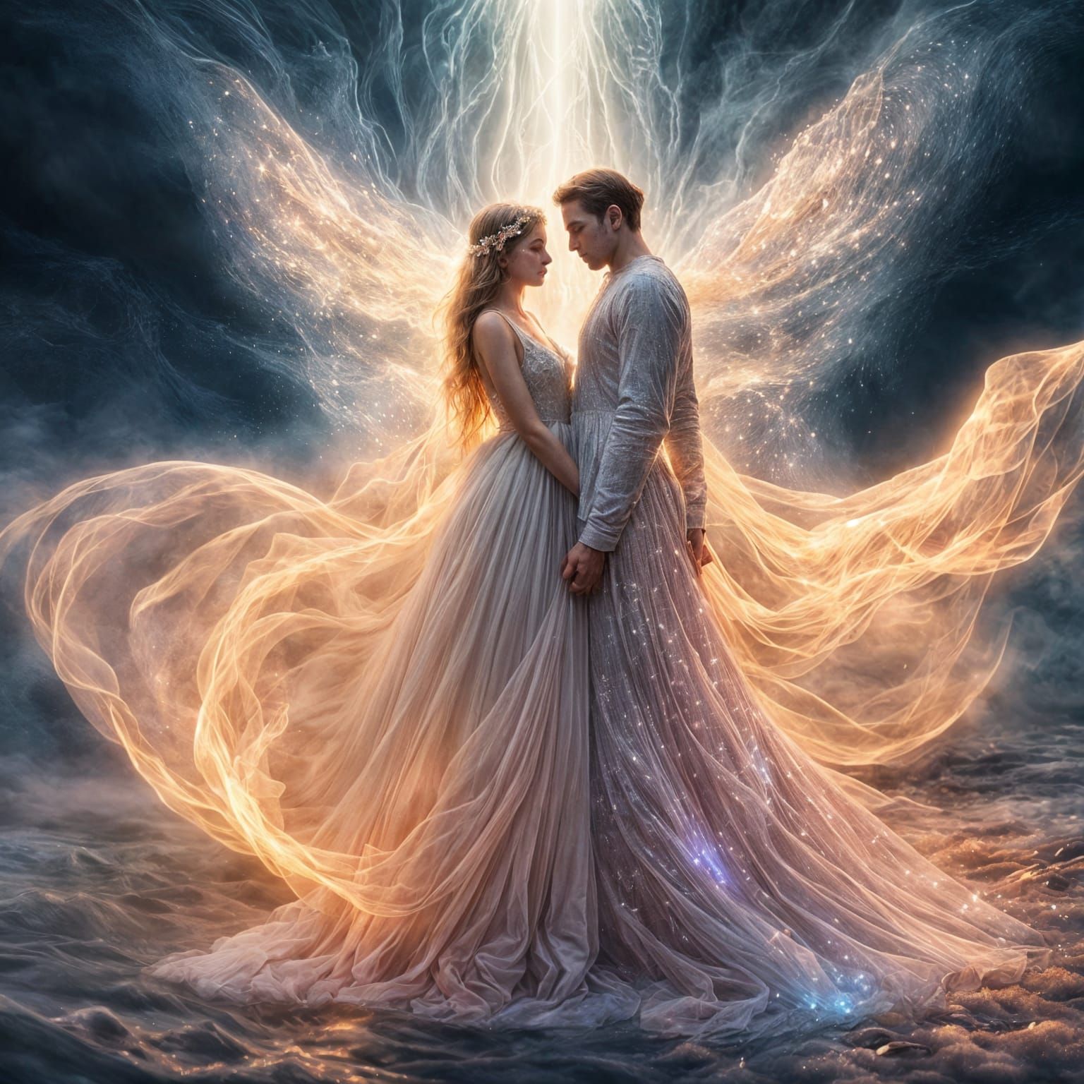 Ethereal Couple in Radiant Gowns