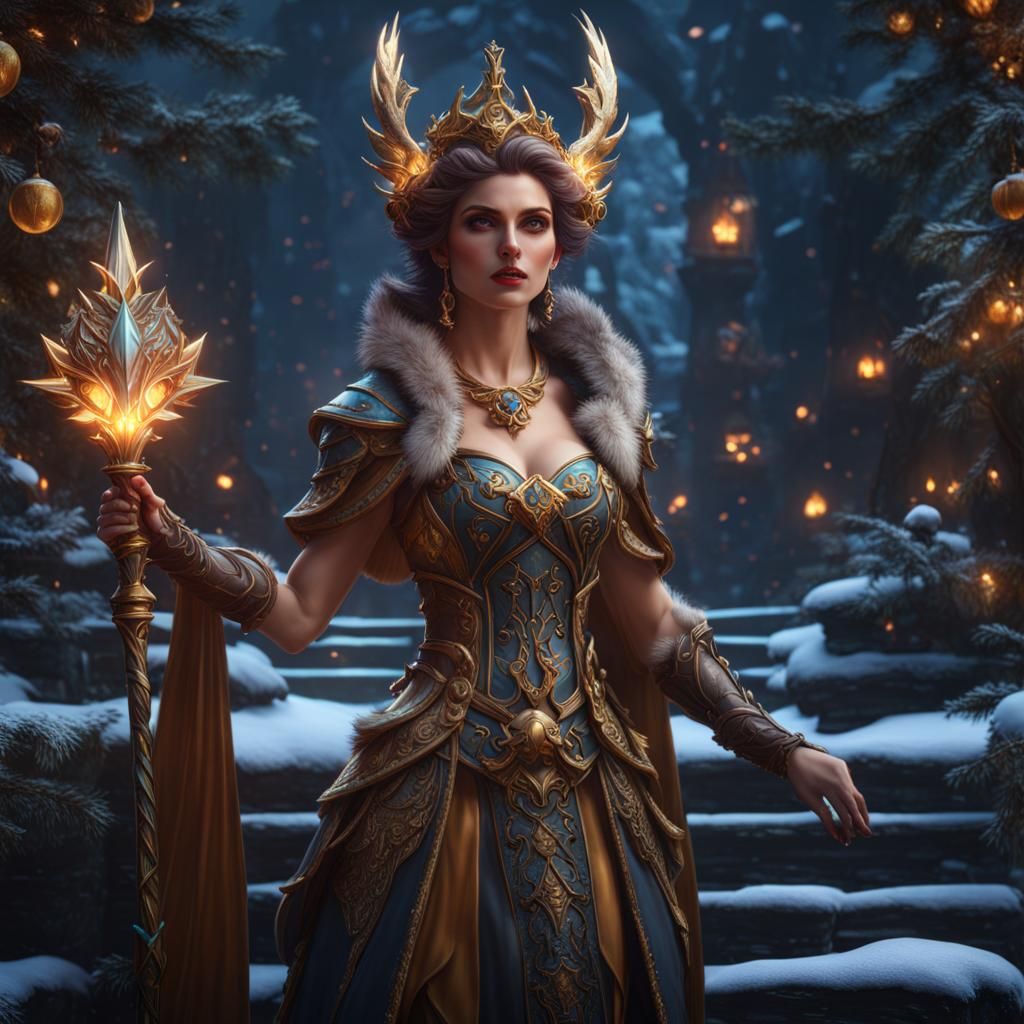 Winterblessed Diana Emote: Detailed Fantasy Concept Art