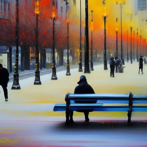 Lonely Figure in City, Albrecht Dürer Style