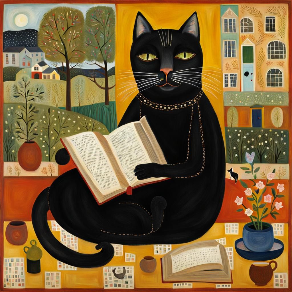 Intricately Detailed Cat Reading Book