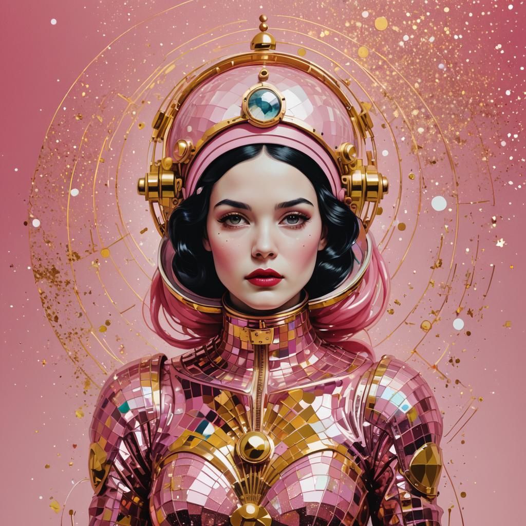 Snow White Cosmonaut Mermaid in Geometric Pop Art