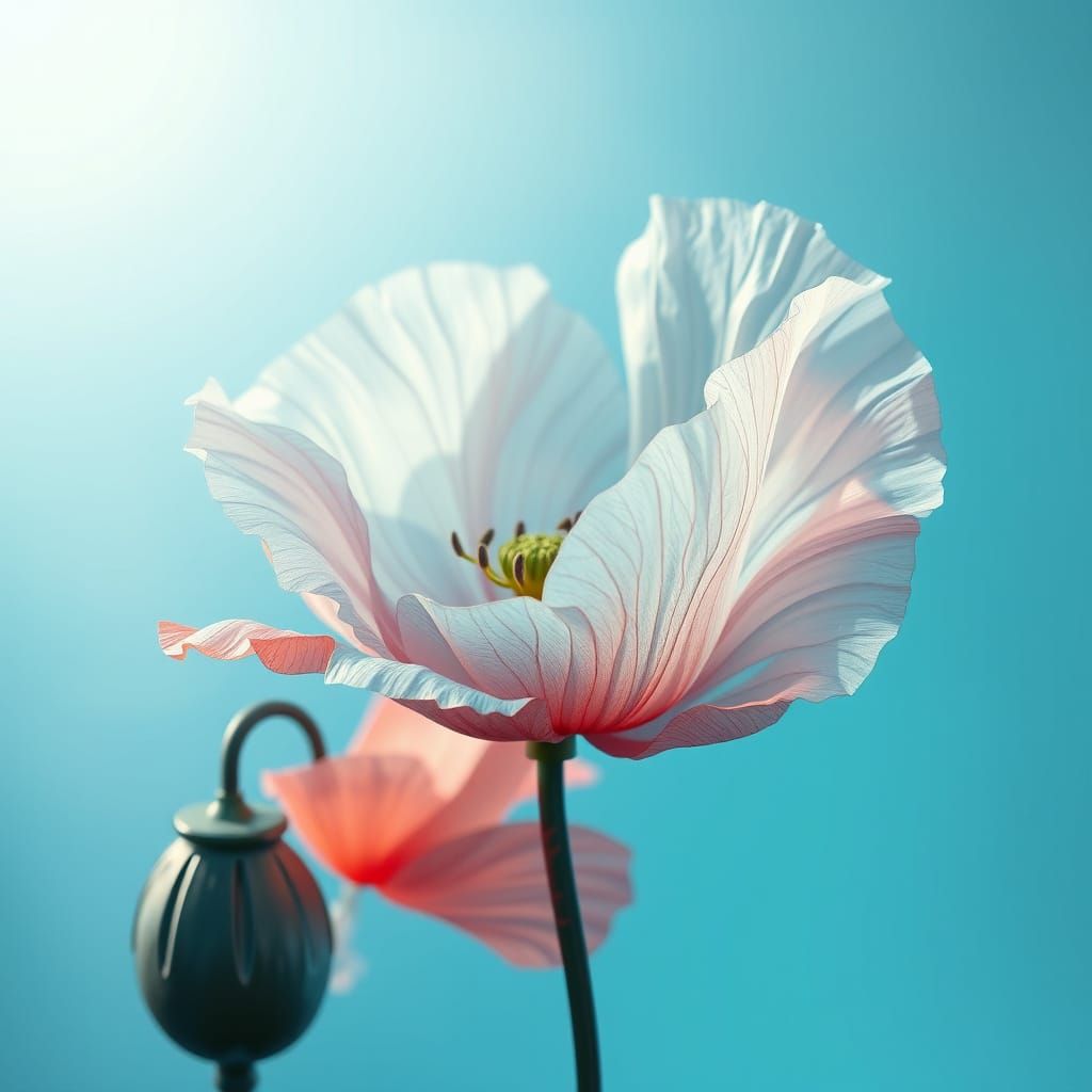 Whimsical Poppy Blossom in Dreamlike Landscape