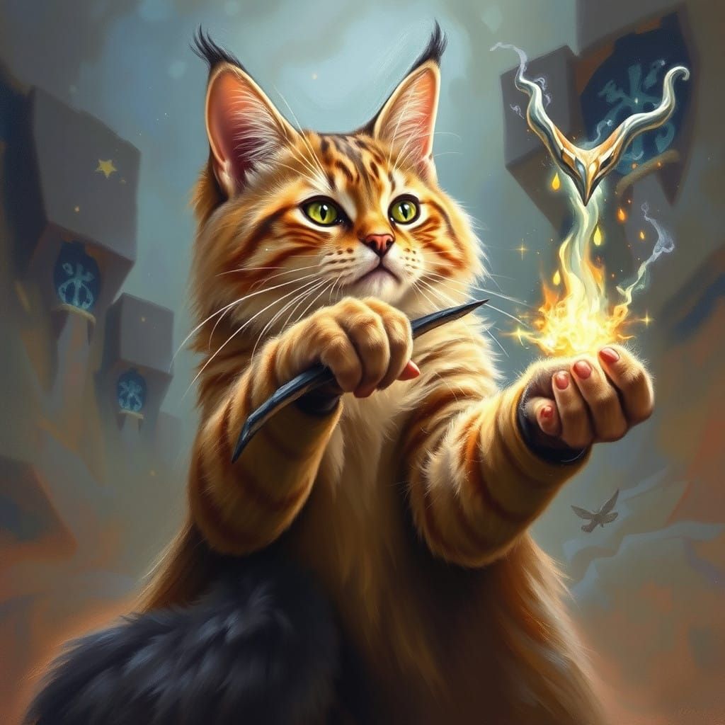 Mystical Feline Sorceress in Vibrant Oil