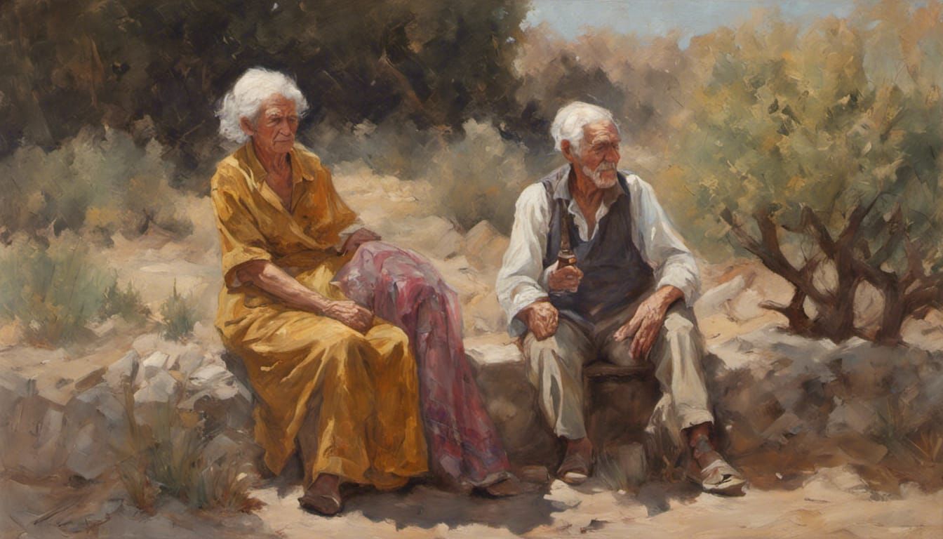 Classic Oil Painting of Elderly Couple