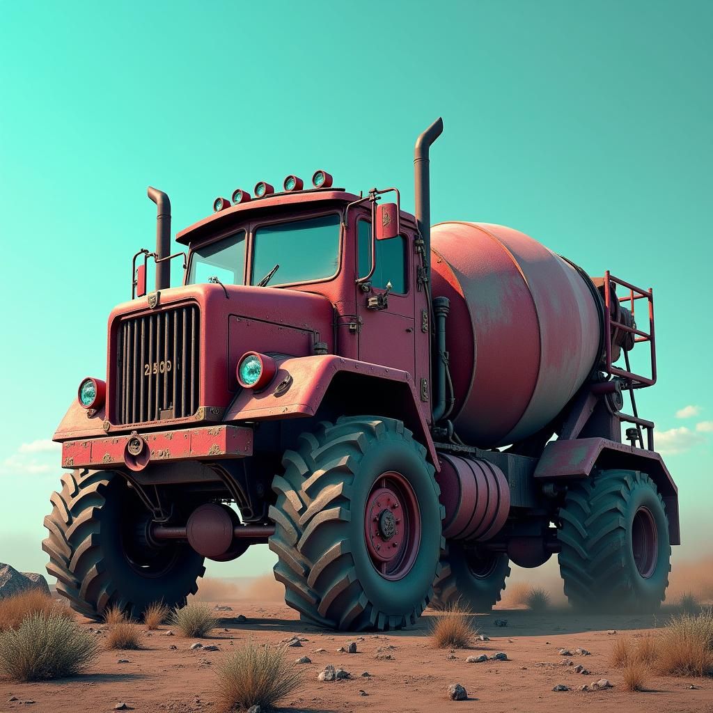 Colossal Concrete Mixer Truck with Glowing Runes