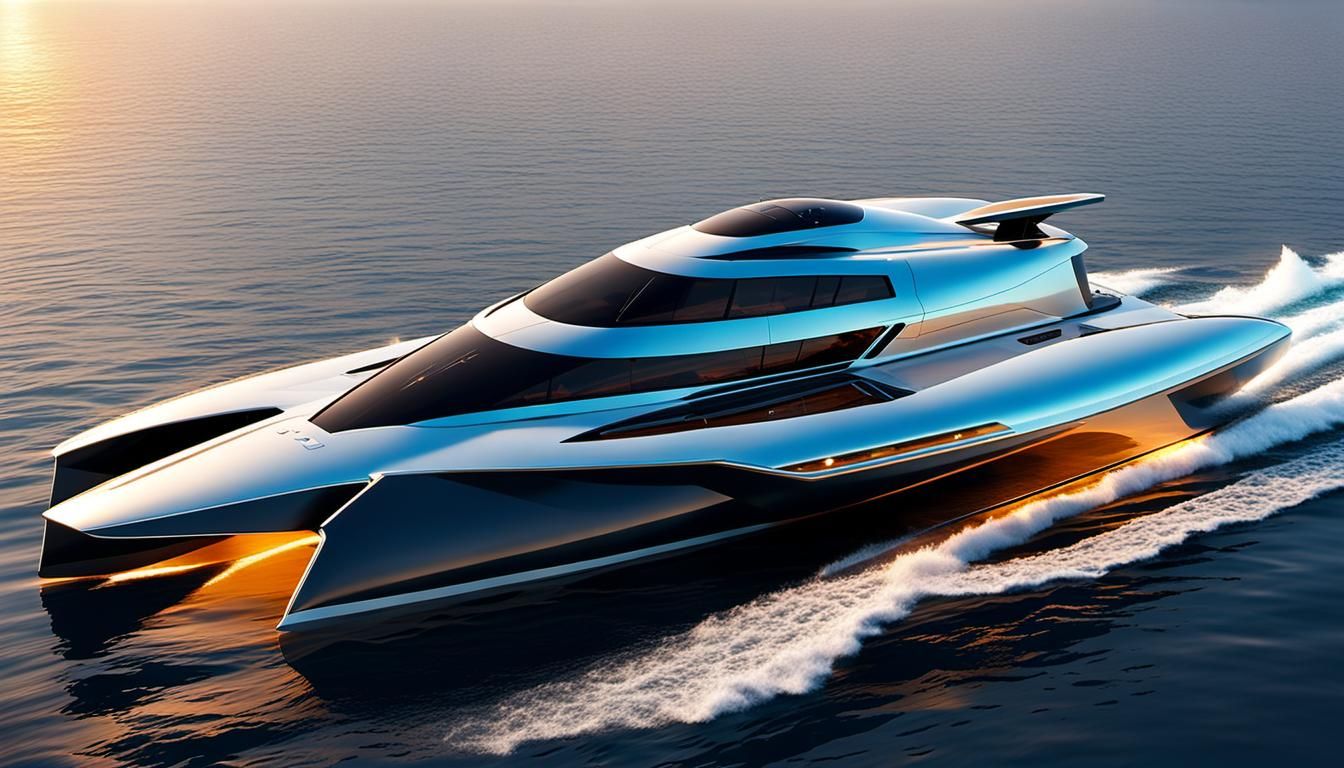 Futuristic Luxury Trimaran Yacht Concept at Sunset