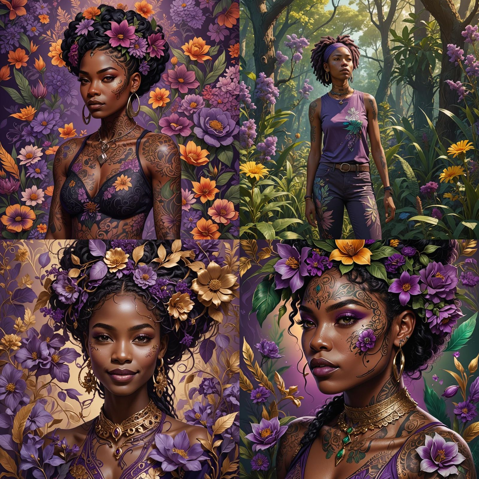 Tattooed Woman: A Detailed Matte Painting in Purple