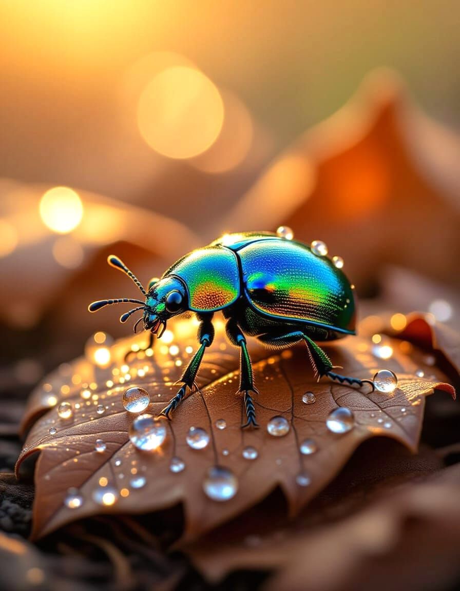 Iridescent Beetle Jewel: Watercolor Macro Illustration
