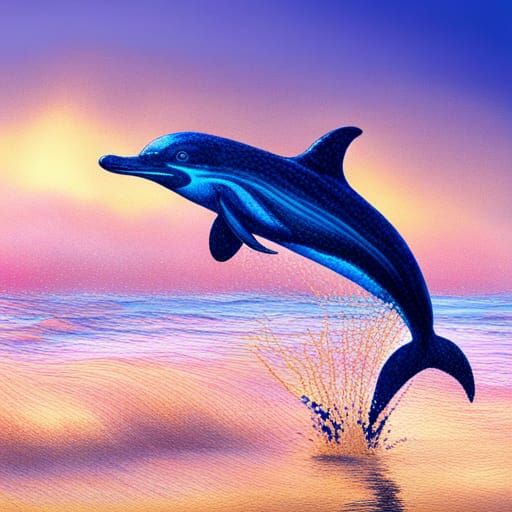 Blue Dolphin Splashing: A Pointillist Seascape
