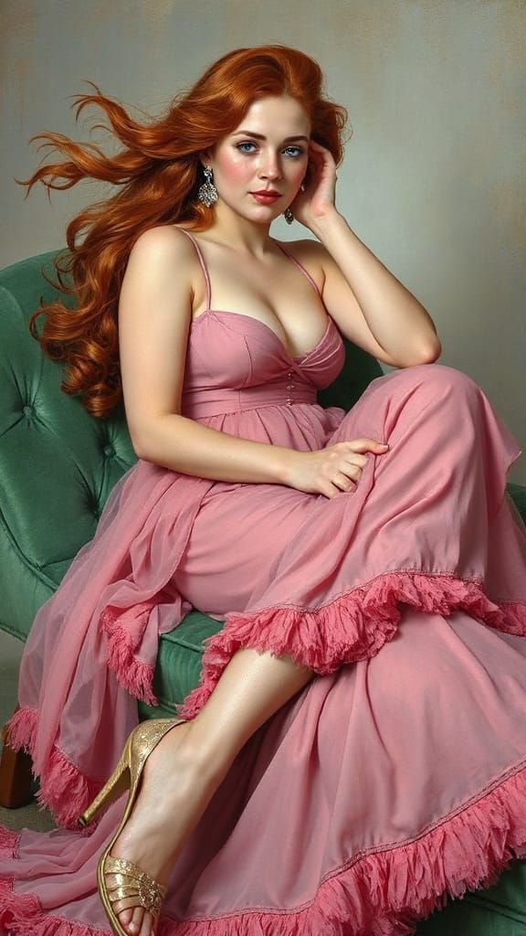 Red-Haired Woman Lounging, Art Nouveau Style