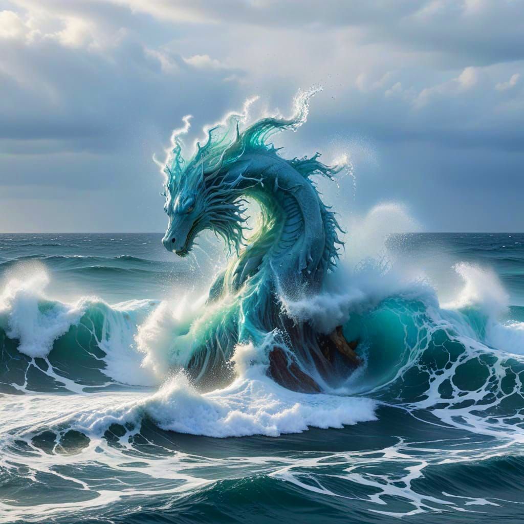 Mystic Water Serpent Emerges from Ocean Waves
