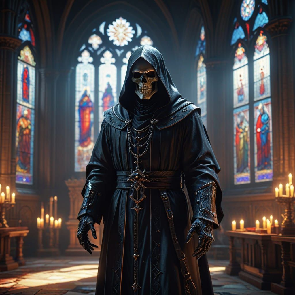 Grim Reaper Priest in Gothic Church | 3D Render