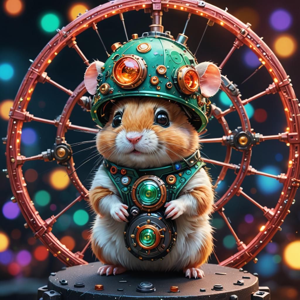 Adorable Cyborg Hamster with Kawaii Eyes in CGI