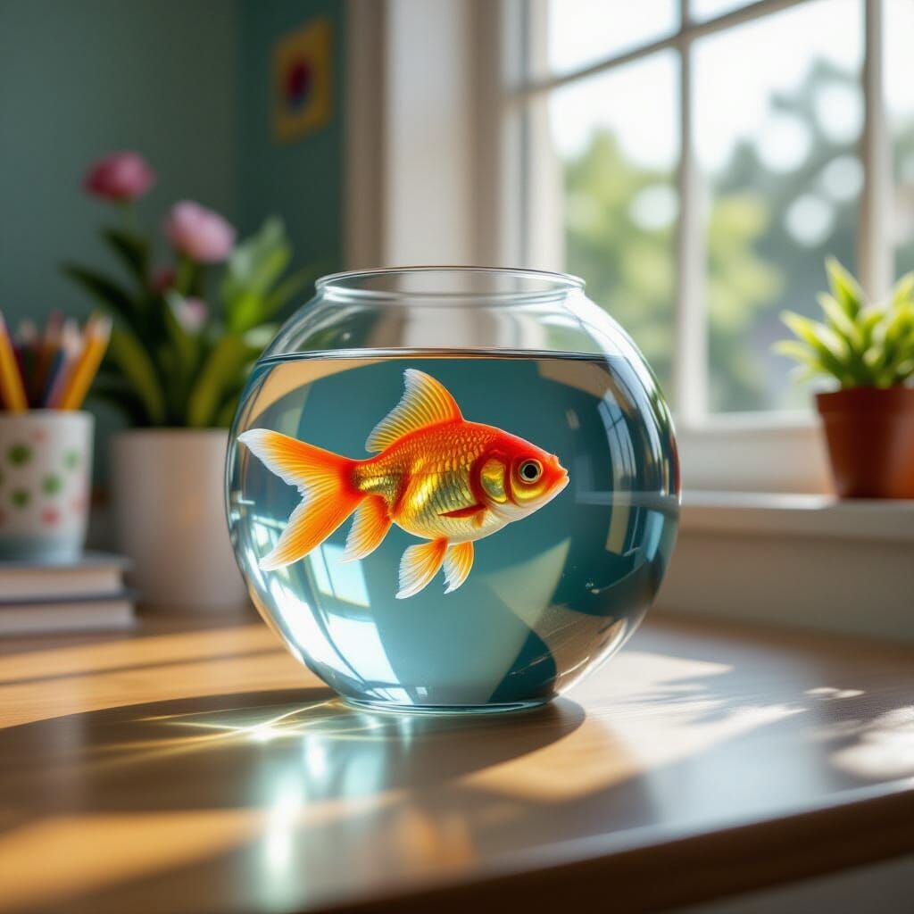 Photorealistic Goldfish in Vibrant Child's Room
